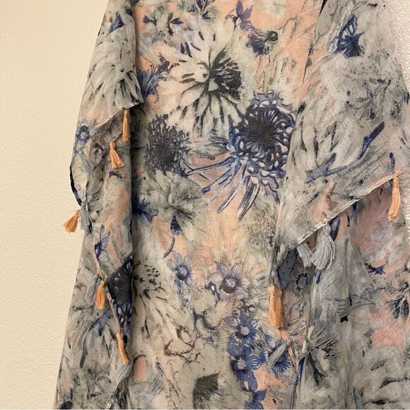 BP infinity scarf floral print lightweight gauze whimsy romantic tassels - Picture 3 of 11